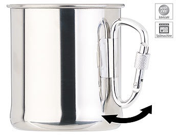 Semptec, Semptec Urban Survival Technology Leichter Edelstahl-Becher mit klappbarem Karabiner-Henkel, 250 ml, Leichter Edelstahl-Becher mit klappbarem Karabiner-Henkel, 250 ml