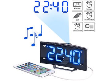 Auvisio, auvisio Projektions-Radiowecker mit Curved-Display, Dual-Alarm & USB-Ladeport, Projektions-Radiowecker mit Curved-Display, Dual-Alarm & USB-Ladeport