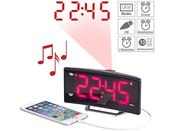 Auvisio, auvisio Projektions-Radiowecker mit Curved-Display, Dual-Alarm & USB-Ladeport, Projektions-Radiowecker mit Curved-Display, Dual-Alarm & USB-Ladeport