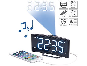 Auvisio, auvisio Projektions-Radiowecker mit Curved-Display, Dual-Alarm & USB-Ladeport, Projektions-Radiowecker mit Curved-Display, Dual-Alarm & USB-Ladeport