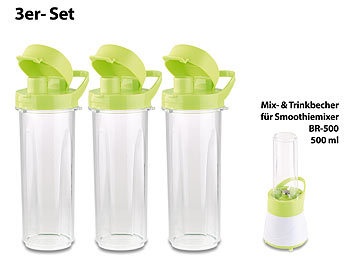 Rosenstein & Söhne, Rosenstein & Söhne Mix- & Trinkbecher für Smoothiemixer BR-500, 500 ml, BPA-frei, 3er-Set, Mix- & Trinkbecher für Smoothiemixer BR-500, 500 ml, BPA-frei, 3er-Set
