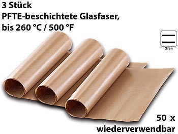 Rosenstein & Söhne, Rosenstein & Söhne Dauer-Backpapier & Antihaft-Bratfolie aus Glasfaser, beige, 3 Stück, Dauer-Backpapier & Antihaft-Bratfolie aus Glasfaser, beige, 3 Stück