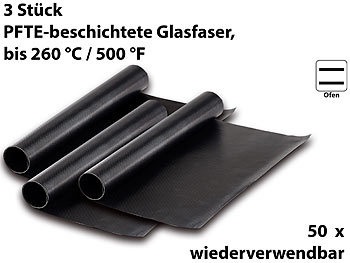 Rosenstein & Söhne, Rosenstein & Söhne Dauer-BBQ-Grillmatte & Antihaft-Bratfolie aus Glasfaser, 3 Stück, Dauer-BBQ-Grillmatte & Antihaft-Bratfolie aus Glasfaser, 3 Stück