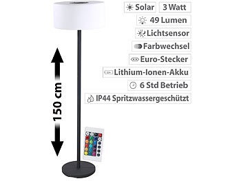 Lunartec, Lunartec Solar-LED-Stehleuchte, Lichtsensor, 16 Farben, 50 lm, 2,4 W, IP44, Solar-LED-Stehleuchte, Lichtsensor, 16 Farben, 50 lm, 2,4 W, IP44