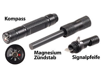Pearl, Pearl 3in1-Feuerstarter, Notfall-Pfeife & Kompass im Aluminium-Gehäuse, 21 g, 3in1-Feuerstarter, Notfall-Pfeife & Kompass im Aluminium-Gehäuse, 21 g