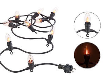 Lunartec, Lunartec Deko-Lichterkette mit 10 Glühbirnen in Flammen-Optik, IP44, 4,2 m, Deko-Lichterkette mit 10 Glühbirnen in Flammen-Optik, IP44, 4,2 m