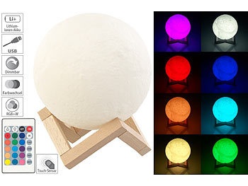 Lunartec, Lunartec Deko-Mond-Leuchte mit LED, Touch-/Fernbedienung, Akku, 16 Farben,Ø15cm, Deko-Mond-Leuchte mit LED, Touch-/Fernbedienung, Akku, 16 Farben,Ø15cm