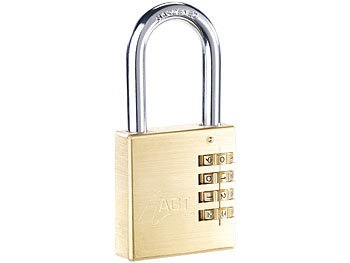 AGT, AGT Vorhänge-Schloss aus Messing mit 4-stelligem Zahlen-Code, 50 mm, Vorhänge-Schloss aus Messing mit 4-stelligem Zahlen-Code, 50 mm