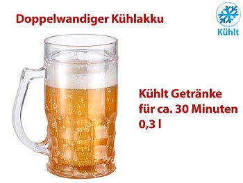 Rosenstein & Söhne, Rosenstein & Söhne Doppelwandiger Bierkrug, Bier- & Getränke-Kühler mit Fake-Bier, 0,3 l, Doppelwandiger Bierkrug, Bier- & Getränke-Kühler mit Fake-Bier, 0,3 l
