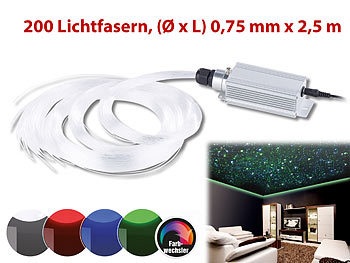 Lunartec, Lunartec Glasfaser-RGB-LED-Sternenhimmel mit Fernbedienung und 200 Lichtfasern, Glasfaser-RGB-LED-Sternenhimmel mit Fernbedienung und 200 Lichtfasern