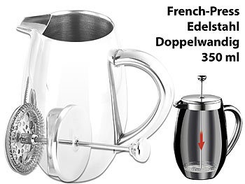 Rosenstein & Söhne, Rosenstein & Söhne Thermo-Kaffeebereiter, French-Press, Edelstahl, doppelwandig, 350 ml, Thermo-Kaffeebereiter, French-Press, Edelstahl, doppelwandig, 350 ml