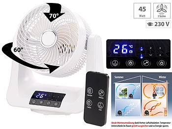 Sichler Haushaltsgeräte, Sichler Haushaltsgeräte Digitaler 3D-Robo-Raumventilator & Luftzirkulator, 45 Watt, Ø 21 cm, Digitaler 3D-Robo-Raumventilator & Luftzirkulator, 45 Watt, Ø 21 cm