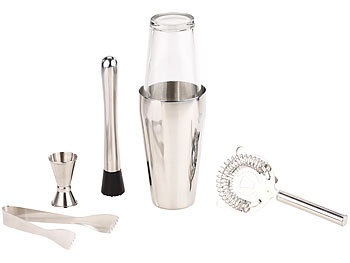 Rosenstein & Söhne, Rosenstein & Söhne Boston-Cocktailshaker-Set aus Edelstahl mit Glas, 6-teilig, 0,8 l, Boston-Cocktailshaker-Set aus Edelstahl mit Glas, 6-teilig, 0,8 l