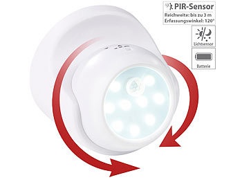 Luminea, Luminea Kabelloser LED-Strahler, Bewegungssensor, 360° drehbar, 100 lm, weiss, Kabelloser LED-Strahler, Bewegungssensor, 360° drehbar, 100 lm, weiss