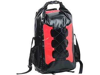 Semptec Urban Survival Technology, Semptec Urban Survival Technology Wasserdichter Trekking-Rucksack aus Lkw-Plane, 30 Liter, rot/schwarz, Wasserdichter Trekking-Rucksack aus Lkw-Plane, 30 Liter, rot/schwarz