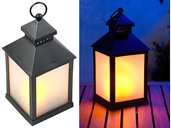 Lunartec, Lunartec LED-Laterne mit realistischem Flammenspiel und Timer, schwarz, LED-Laterne mit realistischem Flammenspiel und Timer, schwarz
