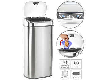 Infactory, infactory Abfalleimer mit Hand-Bewegungssensor & Aluminium-Korpus, 68 Liter, Abfalleimer mit Hand-Bewegungssensor & Aluminium-Korpus, 68 Liter