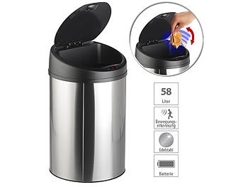 Sichler Haushaltsgeräte, Sichler Haushaltsgeräte Abfalleimer mit Hand-Bewegungssensor & Edelstahl-Korpus, 58 Liter, Abfalleimer mit Hand-Bewegungssensor & Edelstahl-Korpus, 58 Liter