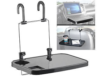 Lescars, Lescars Kfz-Universal-Klapptisch mit Getränkehalter, für Lenkrad & Kopfstütze, Kfz-Universal-Klapptisch mit Getränkehalter, für Lenkrad & Kopfstütze