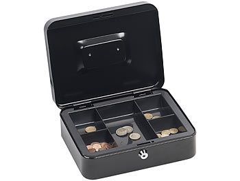 Xcase, Xcase Stahl-Geldkassette, Münzeinsatz mit 5 Fächern, Schloss, 2 Schlüssel, Stahl-Geldkassette, Münzeinsatz mit 5 Fächern, Schloss, 2 Schlüssel
