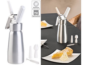 Rosenstein & Söhne, Rosenstein & Söhne Sahnespender für Schlagsahne, Cremes und Sossen, 250 ml, 3 Aufsätze, Sahnespender für Schlagsahne, Cremes und Sossen, 250 ml, 3 Aufsätze
