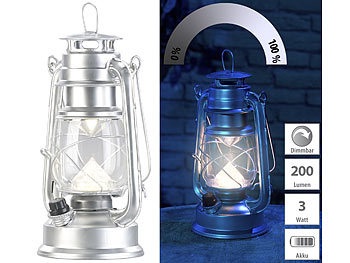 Lunartec, Lunartec Ultra helle LED-Sturmlampe, Akku, 200lm, 3W, tageslichtweiss, silbern, Ultra helle LED-Sturmlampe, Akku, 200lm, 3W, tageslichtweiß, silbern