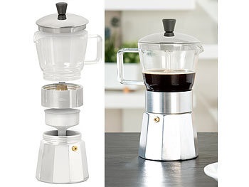 Cucina di Modena, Cucina di Modena Design-Espressokocher, Kanne aus Borosilikat-Glas, 300 ml, 6 Tassen, Design-Espressokocher, Kanne aus Borosilikat-Glas, 300 ml, 6 Tassen