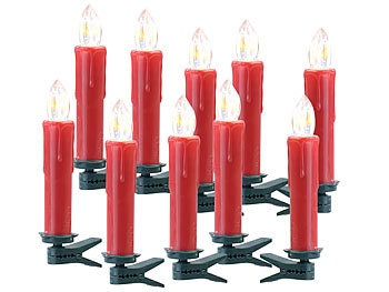 Lunartec, Lunartec 10er-Erweiterungs-Set Funk-Weihnachtsbaum-LED-Kerzen, rot, 10er-Erweiterungs-Set FUNK-Weihnachtsbaum-LED-Kerzen, rot