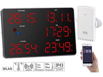 Infactory, infactory Design-WLAN-LED-Wetterstation mit Aussensensor, Wettersymbolen, WLAN, Design-LED-Wetterstation mit WLAN, Außensensor, Wettersymbolen und App