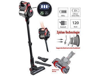 Sichler Haushaltsgeräte, Sichler Haushaltsgeräte 2in1-Akku-Zyklon-Staubsauger mit elektrischer Bürste, 120 Watt, 21,9 V, 2in1-Akku-Zyklon-Staubsauger mit elektrischer Bürste, 120 Watt, 21,9 V