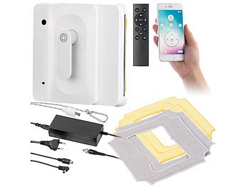 Sichler Haushaltsgeräte, Profi-Fensterputz-Roboter PR-040 mit Bluetooth, App & Sicherungs-Seil / Fensterputzroboter, Profi-Fensterputz-Roboter PR-040 mit Bluetooth, App & Sicherungs-Seil