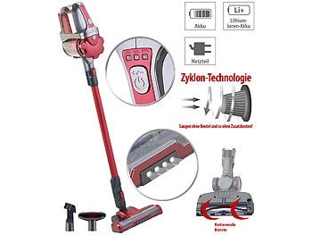 Sichler Haushaltsgeräte, Sichler Haushaltsgeräte 2in1-Akku-Zyklon-Staubsauger mit elektrischer Bürste, 2 Modi, 21,6 V, 2in1-Akku-Zyklon-Staubsauger mit elektrischer Bürste, 2 Modi, 21,6 V
