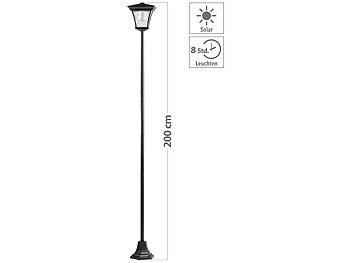 Lunartec, Lunartec Solar-LED-Gartenleuchte mit 200-cm-Lampenmast und Akku, 15 Lumen, Solar-LED-Gartenleuchte mit 200-cm-Lampenmast und Akku, 15 Lumen