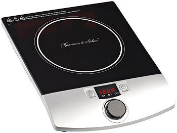 Rosenstein & Söhne, Rosenstein & Söhne Induktions-Kochplatte 12 bis 26 cm LCD Drehregler, 2.000 W, bis 200 °C, Induktions-Kochplatte 12 bis 26 cm LCD Drehregler, 2.000 W, bis 200 °C