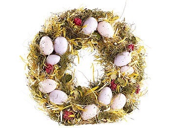 Britesta, Britesta Osterkranz mit rosa- und fliederfarbenen Eiern, gelbem Stroh, Ø 34 cm, Osterkranz mit rosa- und fliederfarbenen Eiern, gelbem Stroh, Ø 34 cm