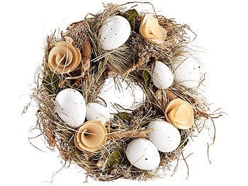 Britesta, Britesta Osterkranz mit hellgrauen Ostereiern und Holznote, Ø 23 cm, Osterkranz mit hellgrauen Ostereiern und Holznote, Ø 23 cm