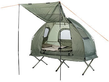 Semptec, Semptec Urban Survival Technology 4in1-Zelt mit Feldbett, Winter-Schlafsack, Matratze und Sonnenschutz, 4in1-Zelt mit Feldbett, Winter-Schlafsack, Matratze und Sonnenschutz