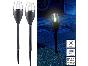 Lunartec, Lunartec 2er-Set Solar-Akku-Gartenfackeln, LED in Flammen-Optik, Flackerlicht, 2er-Set Solar-Akku-Gartenfackeln, LED in Flammen-Optik, Flackerlicht
