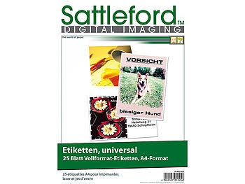 Sattleford, Sattleford 25 Etiketten A4 210x297 mm für Laser/Inkjet, 25 Etiketten A4 210x297 mm für Laser/Inkjet