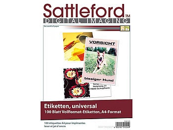 Sattleford, Sattleford 100 Etiketten A4 210x297 mm für Laser/Inkjet, 100 Etiketten A4 210x297 mm für Laser/Inkjet