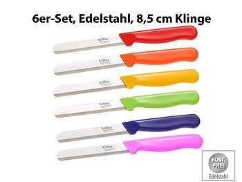 Löffler Schneidewaren Co., Löffler Schneidewaren Co. 6 Edelstahl-Gemüsemesser aus Solingen, rund, gezackte 8,5-cm-Klinge, 6 Edelstahl-Gemüsemesser aus Solingen, rund, gezackte 8,5-cm-Klinge