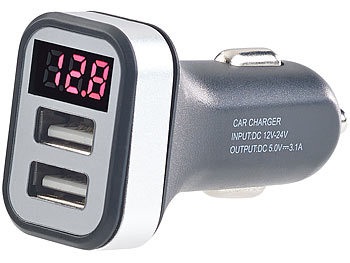 revolt, revolt Kfz-USB-Ladegerät mit Spannungswarner, LED-Display, 2x USB, 3,1 A, Kfz-USB-Ladegerät mit Spannungswarner, LED-Display, 2x USB, 3,1 A