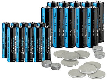 Pearl, Pearl Batterie-Set 32-teilig mit Alkaline- und Lithium-Zellen, Batterie-Set 32-teilig mit Alkaline- und Lithium-Zellen