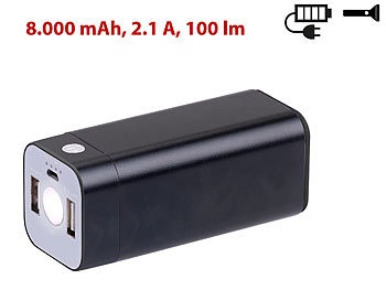 revolt, revolt USB-Powerbank mit 8.000 mAh und LED-Taschenlampe, 2,1 A, 100 Lumen, USB-Powerbank mit 8.000 mAh und LED-Taschenlampe, 2,1 A, 100 Lumen