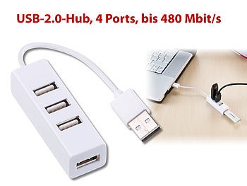 Xystec, Xystec Superkompakter USB-2.0-Hub mit 4 Ports, bis 480 Mbit/s, Superkompakter USB-2.0-Hub mit 4 Ports, bis 480 Mbit/s