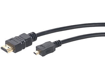 Auvisio, auvisio High-Speed-Adapterkabel Micro-HDMI auf HDMI, für 4K, 3D & Full HD, 2 m, High-Speed-Adapterkabel Micro-HDMI auf HDMI, für 4K, 3D & Full HD, 2 m