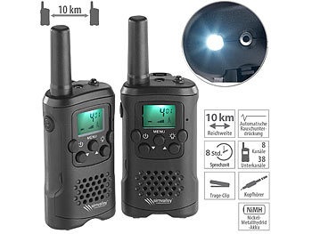 simvalley communications, simvalley communications 2er-Set PMR-Funkgeräte mit VOX, 10 km Reichweite, LED-Taschenlampe, 2er-Set PMR-Funkgeräte mit VOX, bis 10 km Reichweite, LED-Taschenlampe