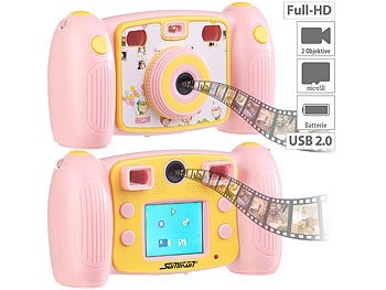 Somikon, Somikon Kinder-Full-HD-Digitalkamera, 2. Objektiv für Selfies & 2 Sucher, rosa, Kinder-Full-HD-Digitalkamera, 2. Objektiv für Selfies & 2 Sucher, rosa