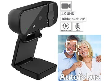 Somikon, 4K-USB-Webcam mit Linsenabdeckung, Mikrofon und Autofokus / Webcam