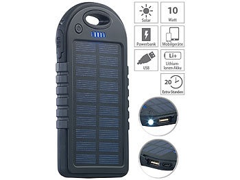 revolt, revolt Solar-Powerbank mit 4.000 mAh & Taschenlampe, 2x USB, bis 2 A, 10 Watt, Solar-Powerbank mit 4.000 mAh & Taschenlampe, 2x USB, bis 2 A, 10 Watt